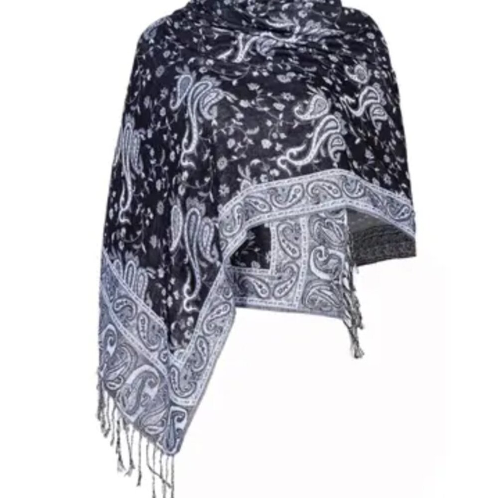 Black and White Paisley Pashmina Scarf, Winter shawl, holidays gift